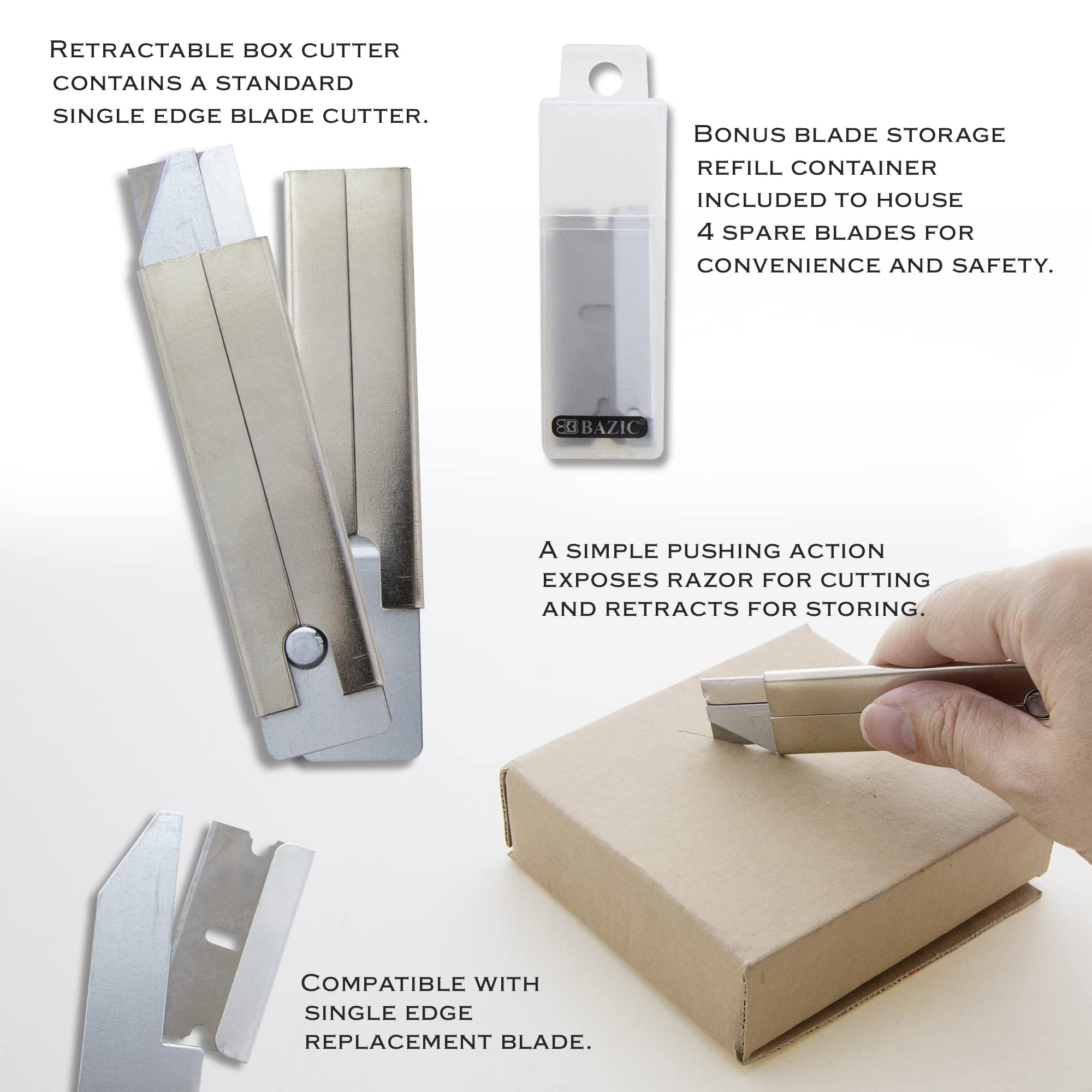BAZIC Carton Cutters w/ 4 Replacement Blades in tube, Utility Knife Set for Box Cardboard Boxes, 2-Pack
