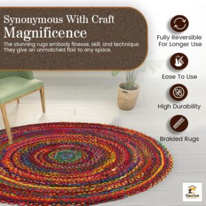 GRUHUM Cotton Area Rug 5ft-Natural Fiber Round Multicolour Handmade Boho Charm Farmhouse Soft Braided Rustic Vintage for Living Room Bedroom Indoor EcoFriendly Kitchen Enterways Hallways(5'ft Round)