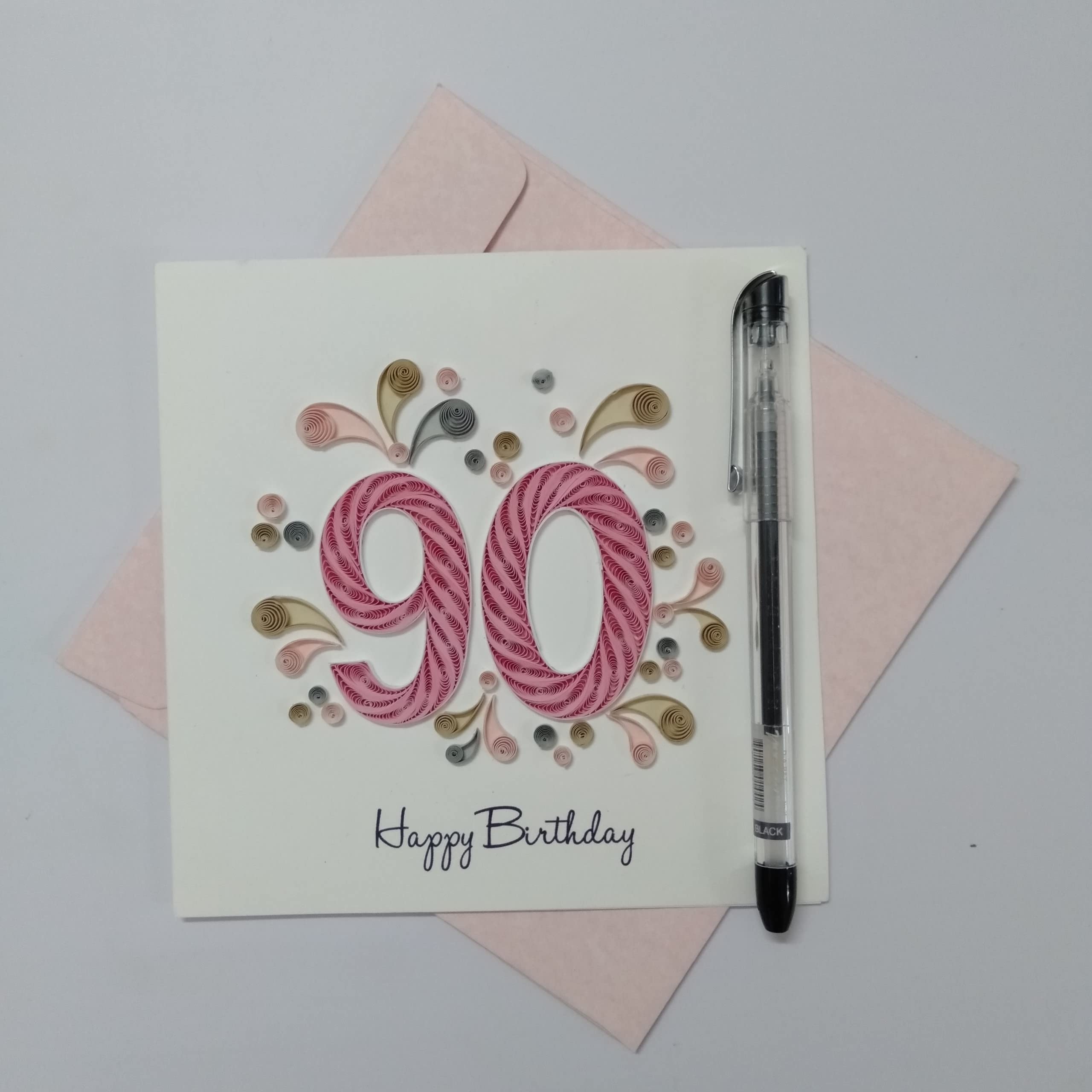 SDFSDF Happy Birthday 90 Years Old Card, 90th Ninety Year Decorations, Card for Grandmother, Big Mom, Gammy ,Gamma ,Grandmom, Handmade Quilling (90th Birthday) (10)