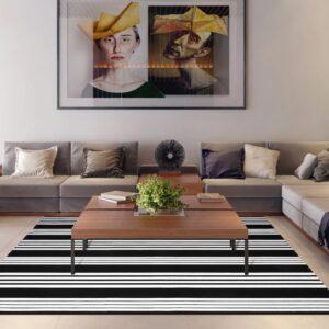 Tiveney Outdoor Rug Washable Area Rug 5'X7', Patio Rug Porch Rug Large Door Mat Cotton Woven Living Room Rug Indoor Black and White Outdoor Rugs for Entryway/Farmhouse/Kitchen/Foyer/Deck/Backyard