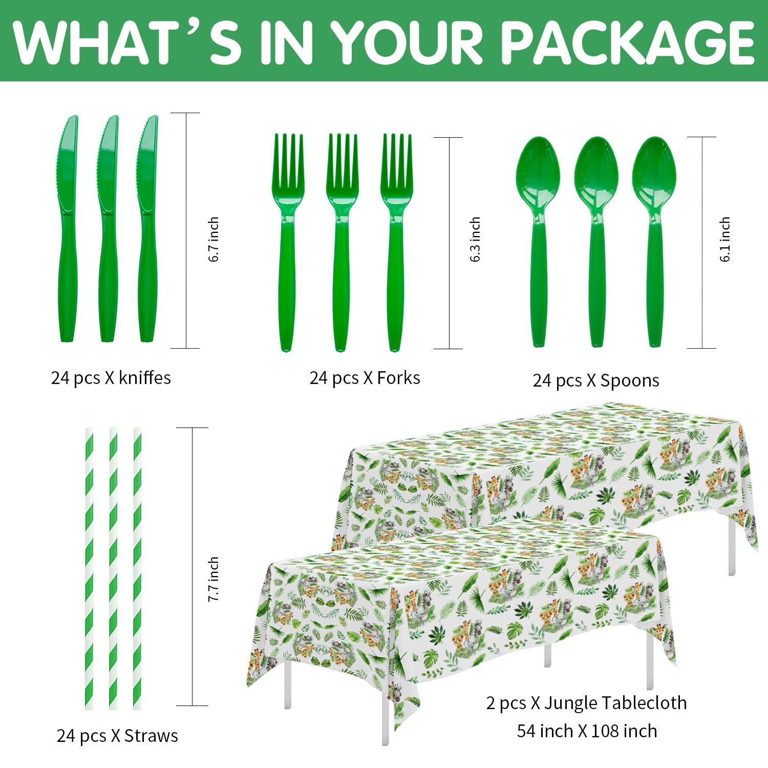 HIPVVILD Safari Birthday Decorations Tableware - Jungle Theme Party Supplies Include Plates, Cups, Napkin, Cutlery, Tablecloth, Straws, Animal Safari Jungle Birthday Baby Shower Decorations | Serve 24