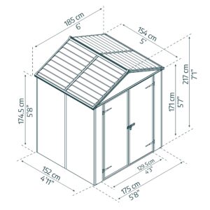 Palram - Canopia Rubicon Storage Shed, 6'x10' DIY Backyard Shed, Gray Polycarbonate Panels and Aluminum Frame, Sheds & Outdoor Storage for Lawn Mower, Bike, Garden Tools, Outdoor Storage Box Shed