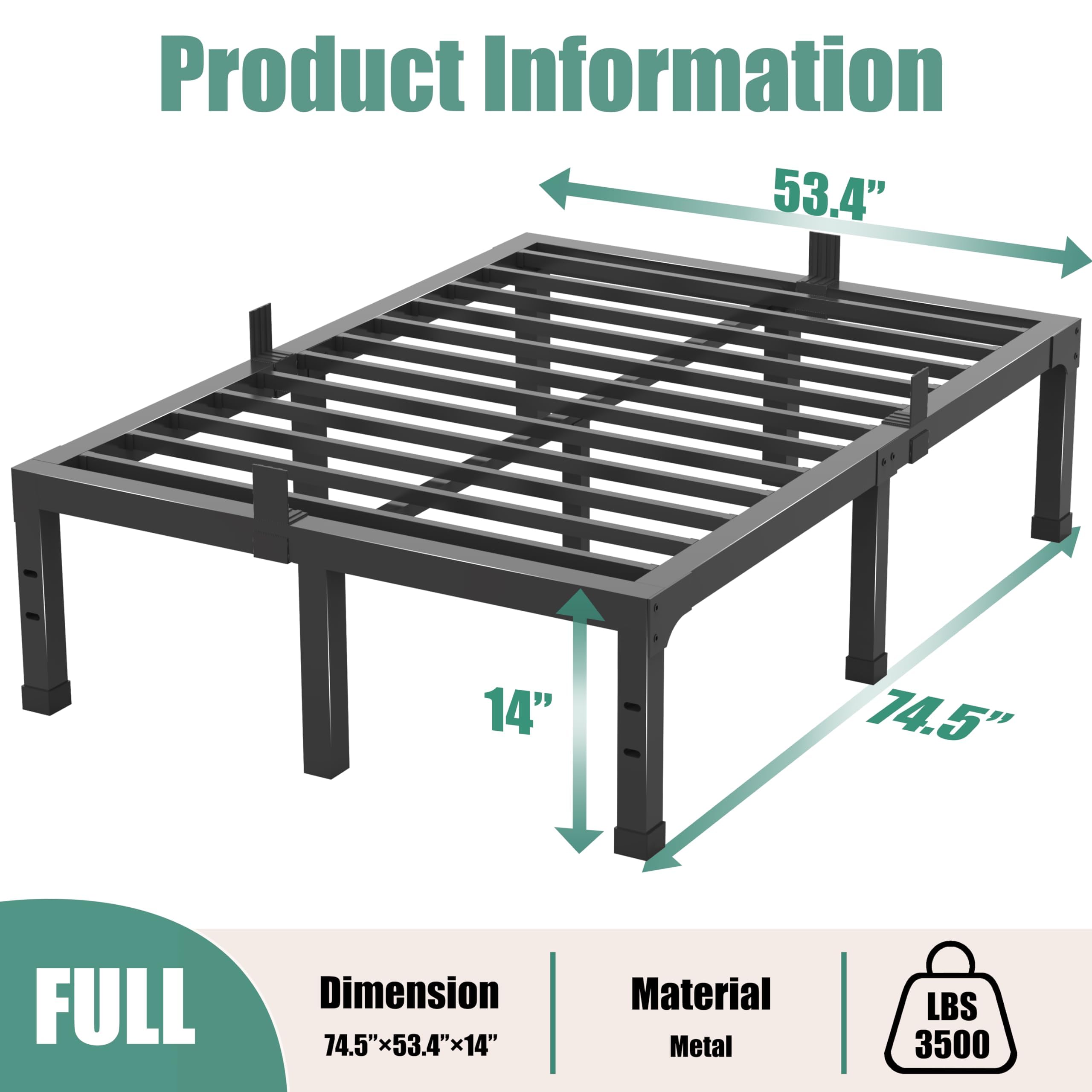 Yitong Angel 14 Inch Full Size Bed Frame, Heavy Duty Support 3500 lbs Metal Platform, No Box Spring Needed/Noise Free/Non-Slip/Steel Slat Support/Easy Assembly