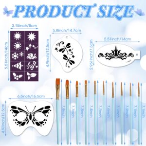 42 Pcs Face Paint Stencils Kits Includes 28 Reusable Facial Painting Stencils with 4 Stickers 10 Painting Brushes Plastic Tattoo Painting Templates for Kids Halloween Party Makeup (Fresh Style)