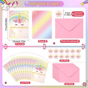 24 Set Unicorn Party Invitation with Envelope and Sticker Rainbow Unicorn Party Supplies for Girls Boys Fill in the Blank Invites for Kids Birthday Baby Shower Decoration(Girls Unicorn)