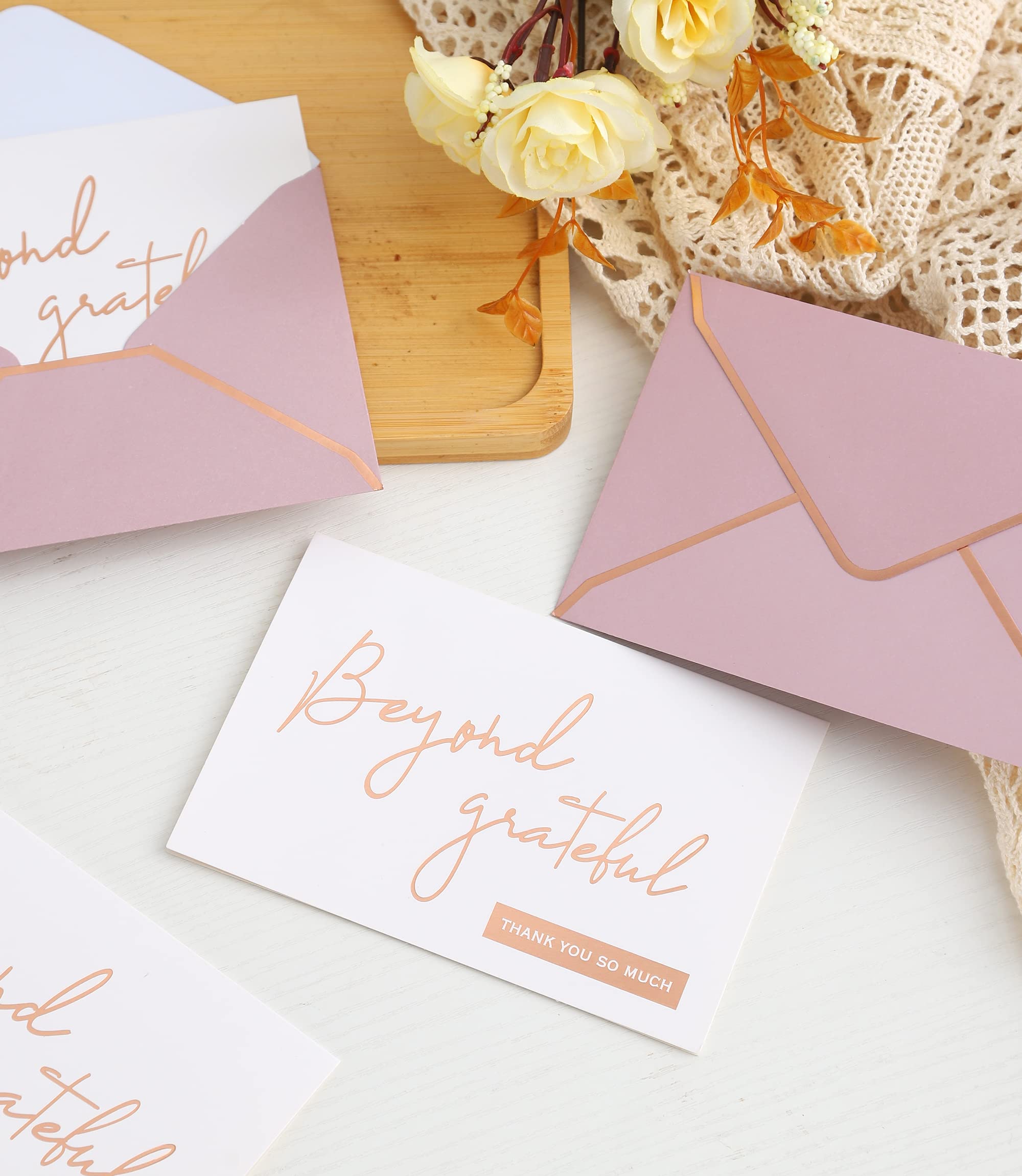 Rose Gold Beyond Grateful Thank You Cards with Envelopes - 36 PK - 4x6 Inches Bridal Shower Thank You Cards Baby Shower Baby Girl Thank You Notes for Wedding Birthday