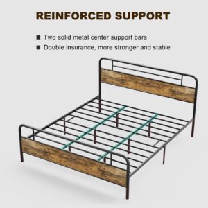 IKIFLY California King Bed Frames with Wood Headboard Footboard, Farmhouse Metal Cal King Platform Bed, Heavy Duty Steel Slats, 12" Under Bed Storage, Noise Free, No Box Spring Needed - Rustic Brown