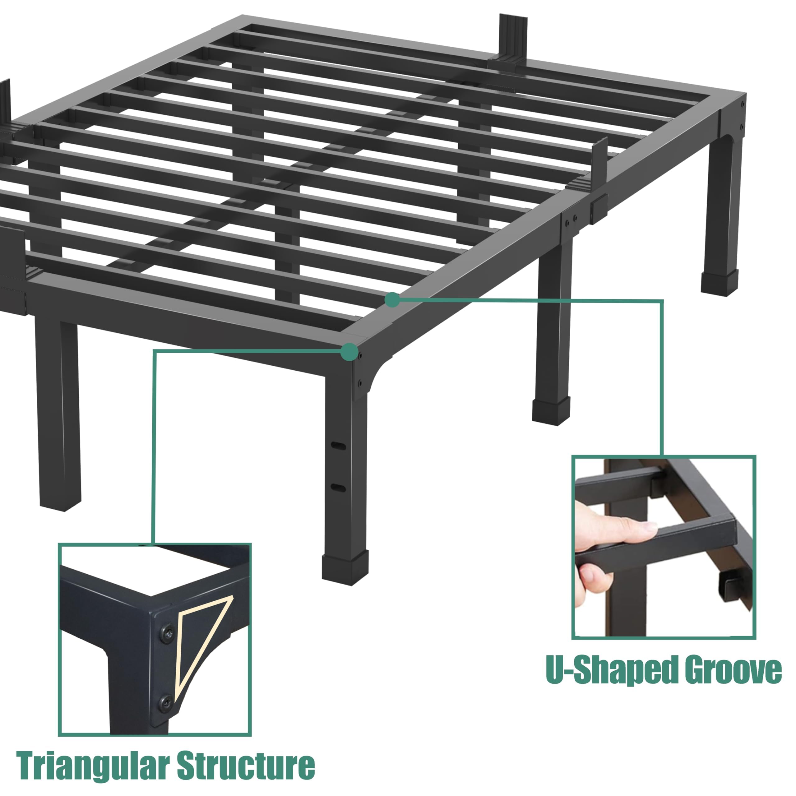 Yitong Angel 14 Inch Full Size Bed Frame, Heavy Duty Support 3500 lbs Metal Platform, No Box Spring Needed/Noise Free/Non-Slip/Steel Slat Support/Easy Assembly