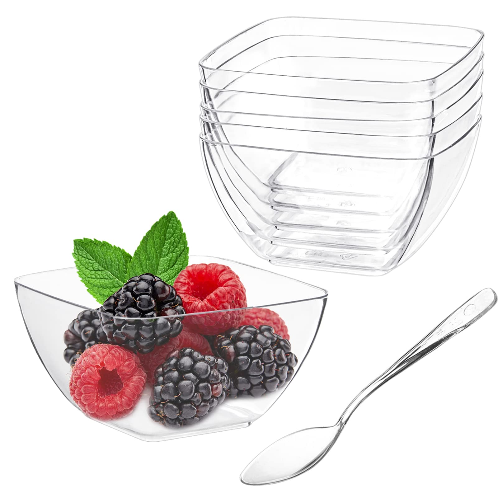 TOFLEN 100ct 2 oz Mini Dessert Cups with Spoons, Clear Plastic Reusable Small Party Serving Cups for Appetizers, Hors D'oeuvres Plates