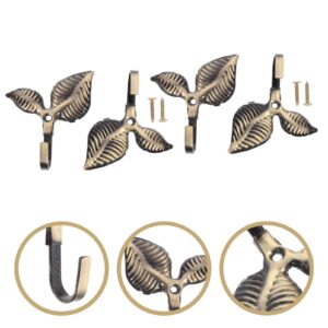 MAGICLULU 4pcs Metal Leaf Shaped Single Wall Hooks Vintage Iron Coat Hooks Rustic Wall- Mounted Coat Hangers for Home Scarf Bag Towel Key Cap Hat Bronze