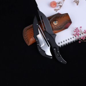 MASALONG Residual Wings KNI191 Damascus / 5cr15 steel folding collection knife (Straight back black blade+sheath)