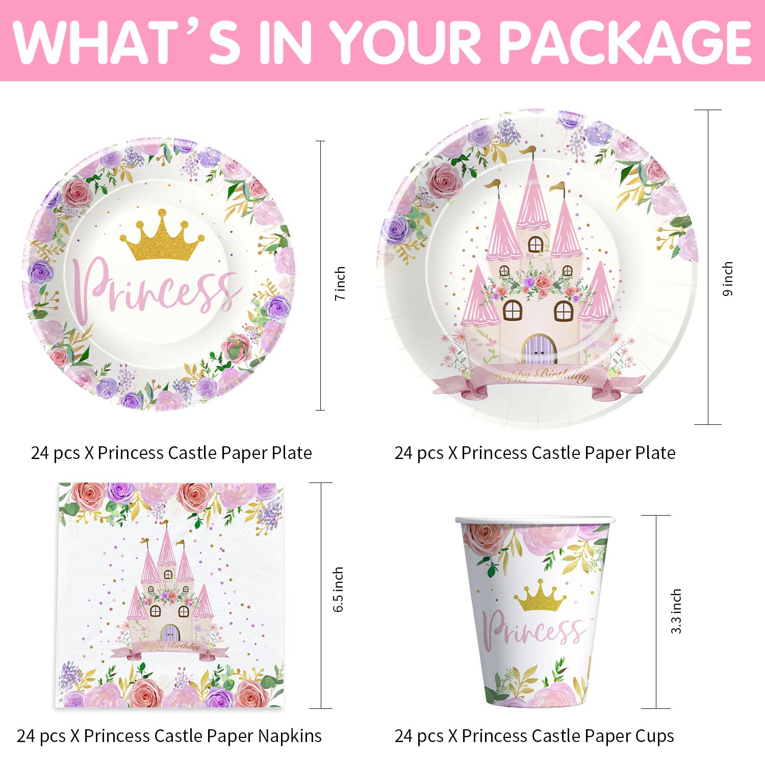 HIPVVILD Princess Party Decorations Tableware - Princess Birthday Party Supplies Include Plates, Cups, Napkins, Tablecloth, Cutlery, Straw, Princess Birthday Baby Shower Party Decorations | Serve 24