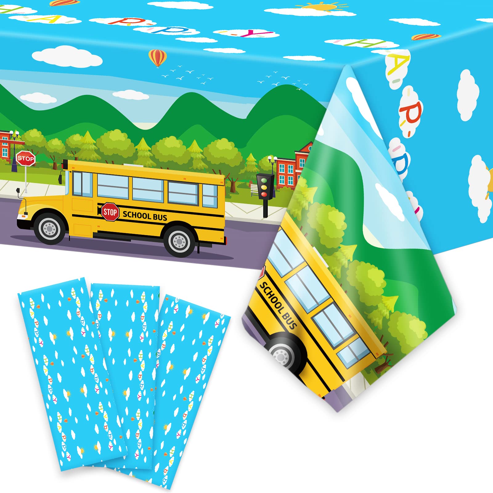 gisgfim 3 Pcs School Bus Tablecloth Back to School Party Tablecover for School Bus Theme Party Supplies Table Cover Table Decorations for Kindergarten Graduation Decorations School Bus Theme Party