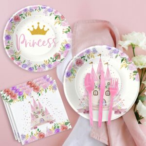 HIPVVILD Princess Party Decorations Tableware - Princess Birthday Party Supplies Include Plates, Cups, Napkins, Tablecloth, Cutlery, Straw, Princess Birthday Baby Shower Party Decorations | Serve 24