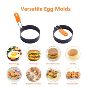 Egg Rings for Frying 4 PCS 3.5 Inch Large Cooking Egg Molds Round Egg Circles, Anti-scald Nonstick Leakproof Egg Mould with Oil Brush