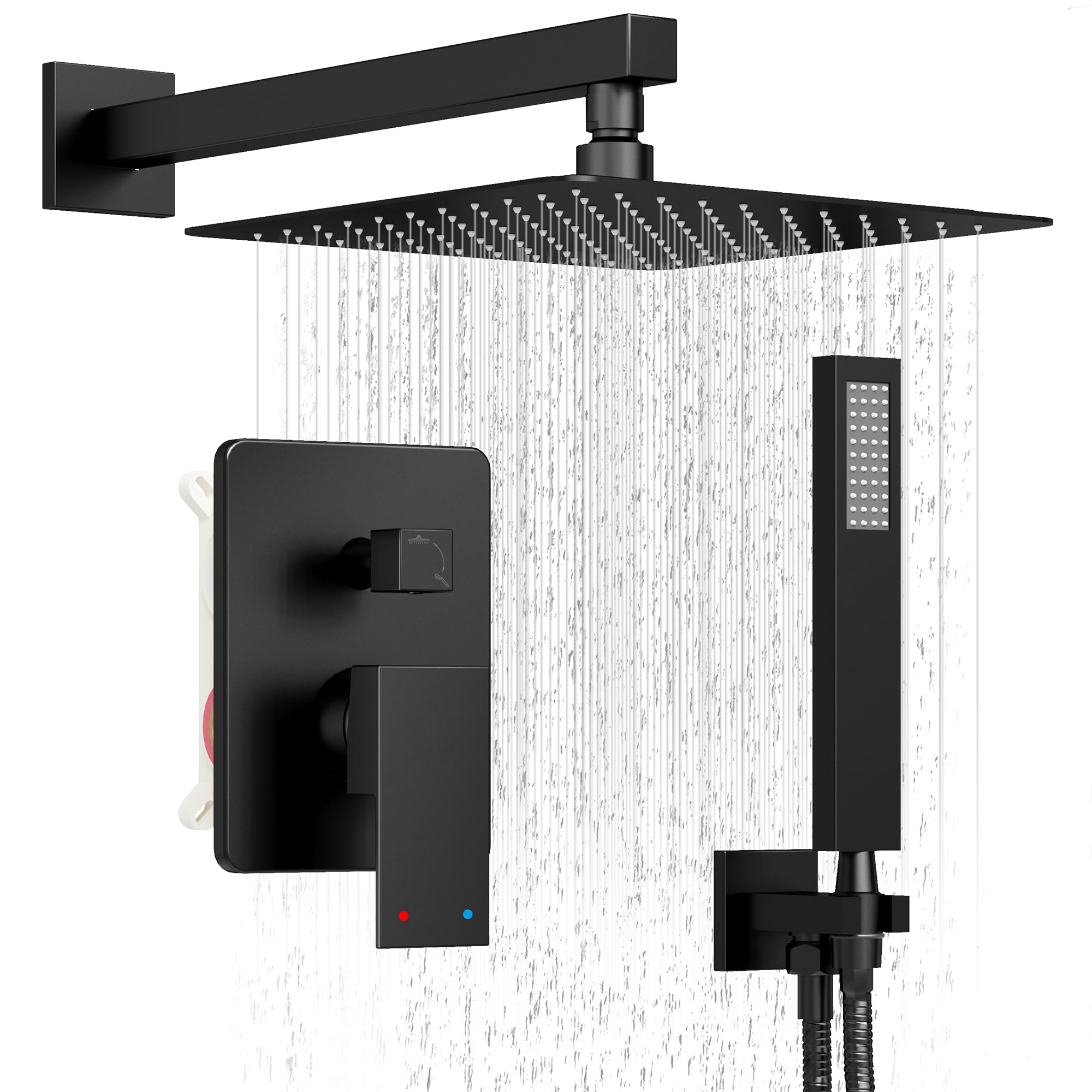 HoliSpa Black Shower System, Shower Faucet Set with 10-Inch Rain Shower Head and Handheld, Wall Mounted High-Pressure Shower Head Set, Shower Combo Set with Shower Valve and Shower Trim, Matte Black