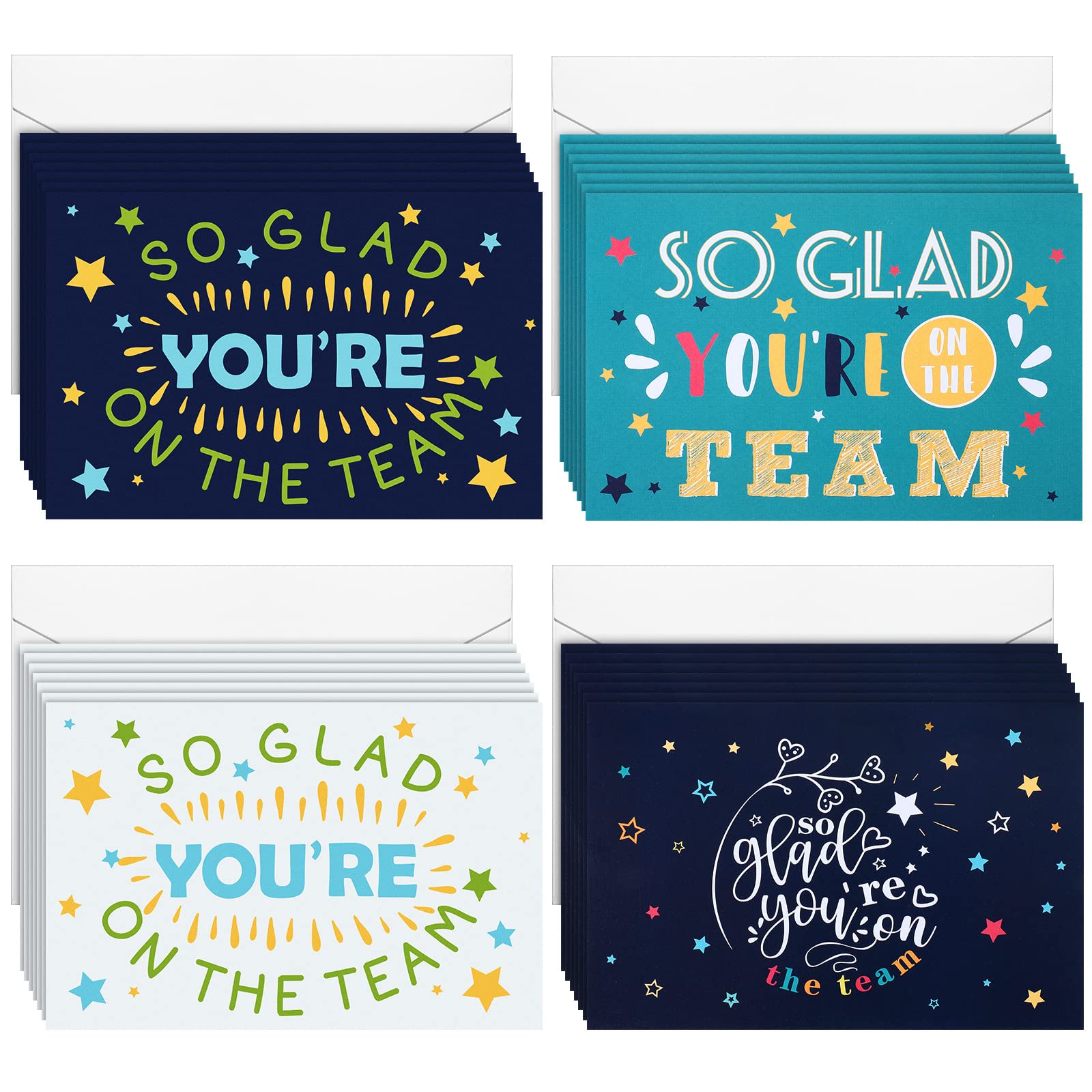 48 Pack Welcome to Team Cards Employee Appreciation Cards with 48 Envelopes So Glad You're on the Team Work Anniversary Cards Staff Thank You Cards for Recognition Gifts, 5.9 x 3.9Inch(Star Style)