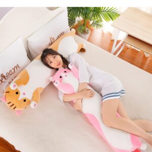 Yeqivo Long Cat Plush Pillow Soft Cat Body Pillow, Long Cat Stuffed Animal Cotton Kitten Sleeping Throw Pillow Gift for Kids Girlfriend(50CM,Pink)