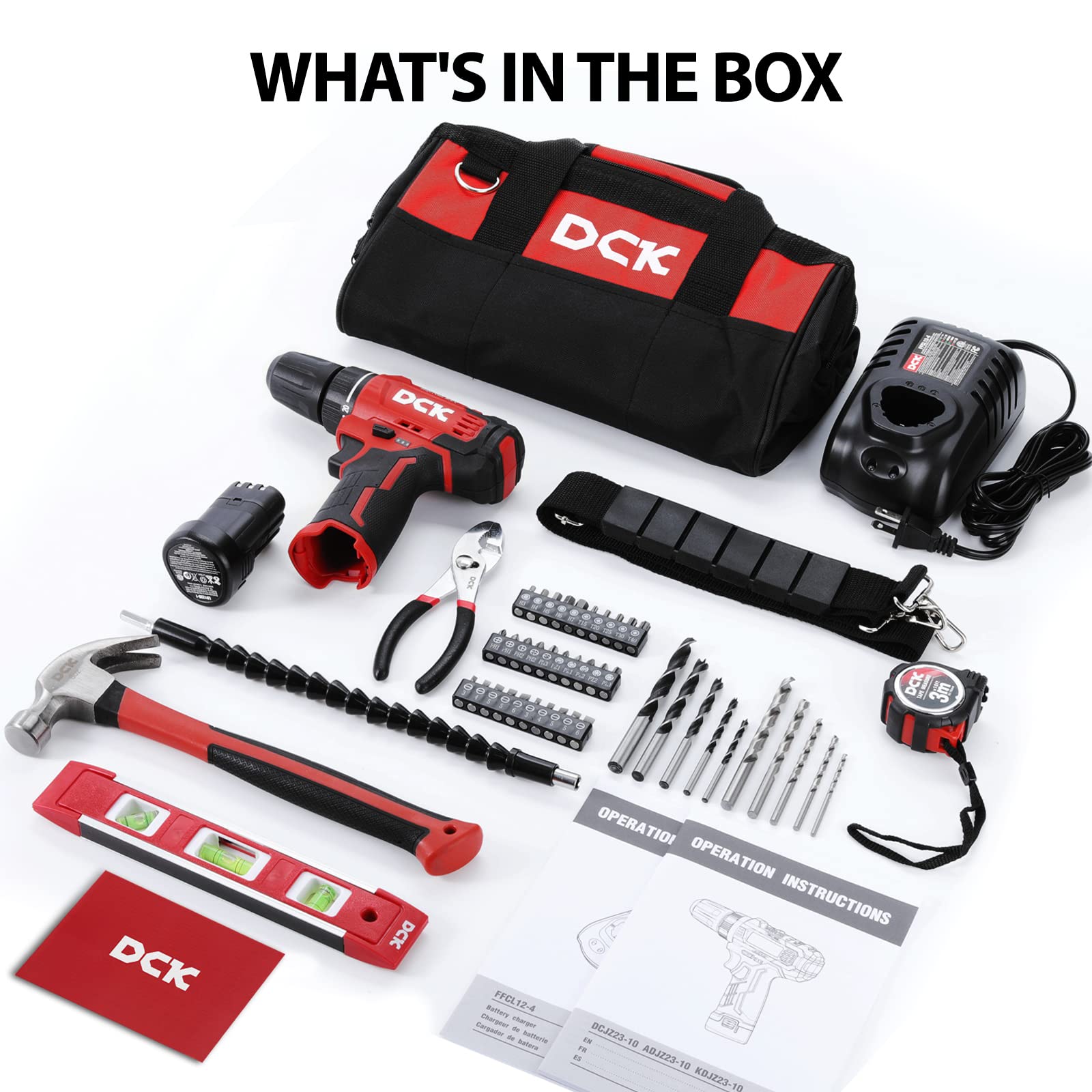 DCK Brushless Drill Set, 310 in.lbs，12V Max Cordless Drill with 2.0Ah Battery, 3/8’’ Keyless Chuck, 2 Variable Speeds, 20+1 Torque Power Tool Kit for Screw Wood/Ceramic/Tile/Metal KDJZ23-10