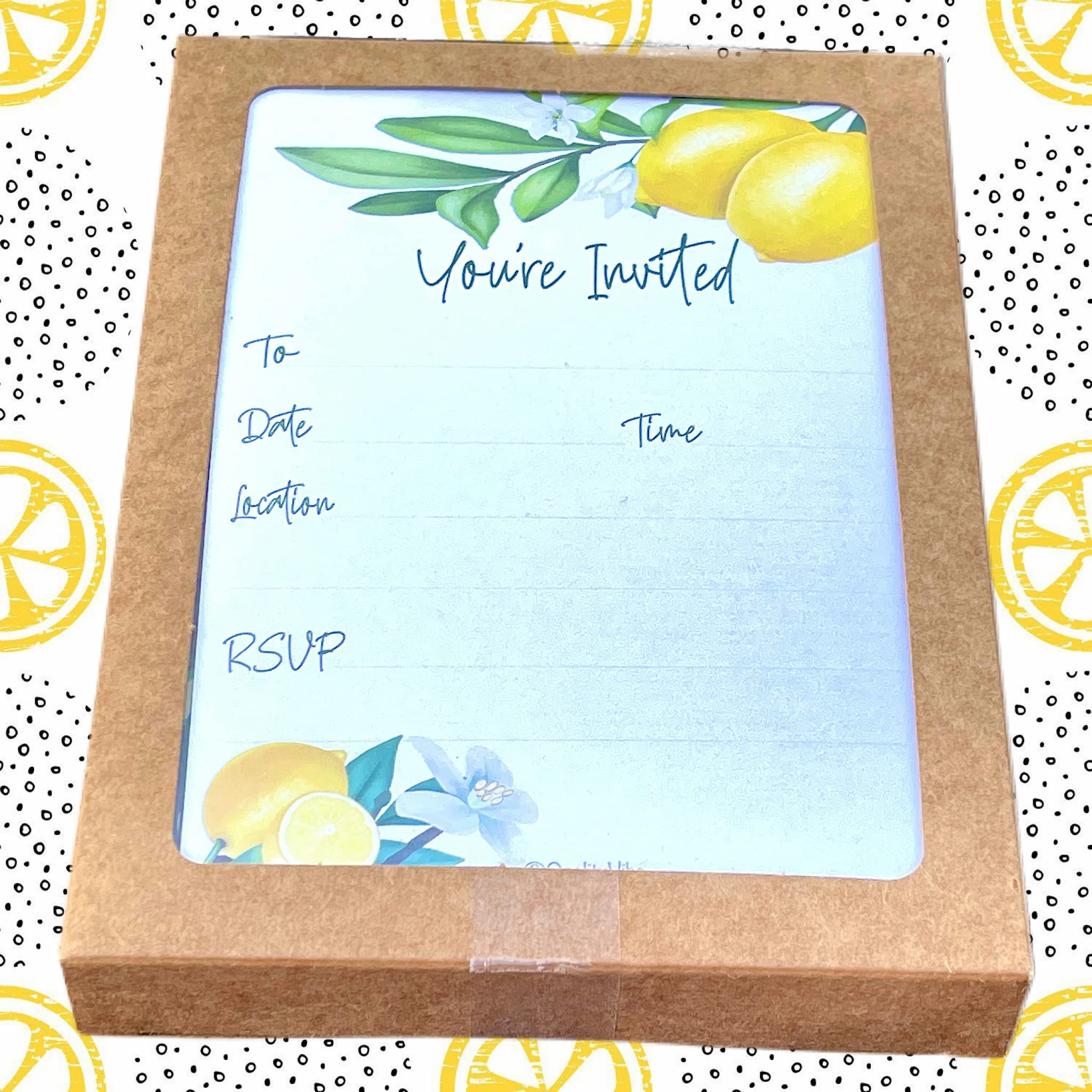 25 Lemon & Greenery Invitations With Envelopes, Weddings, Graduations & Birthdays. Fall & Spring Blooming Lemons Theme. Thick & Non Coated Cardstock For Use With Any Pen.