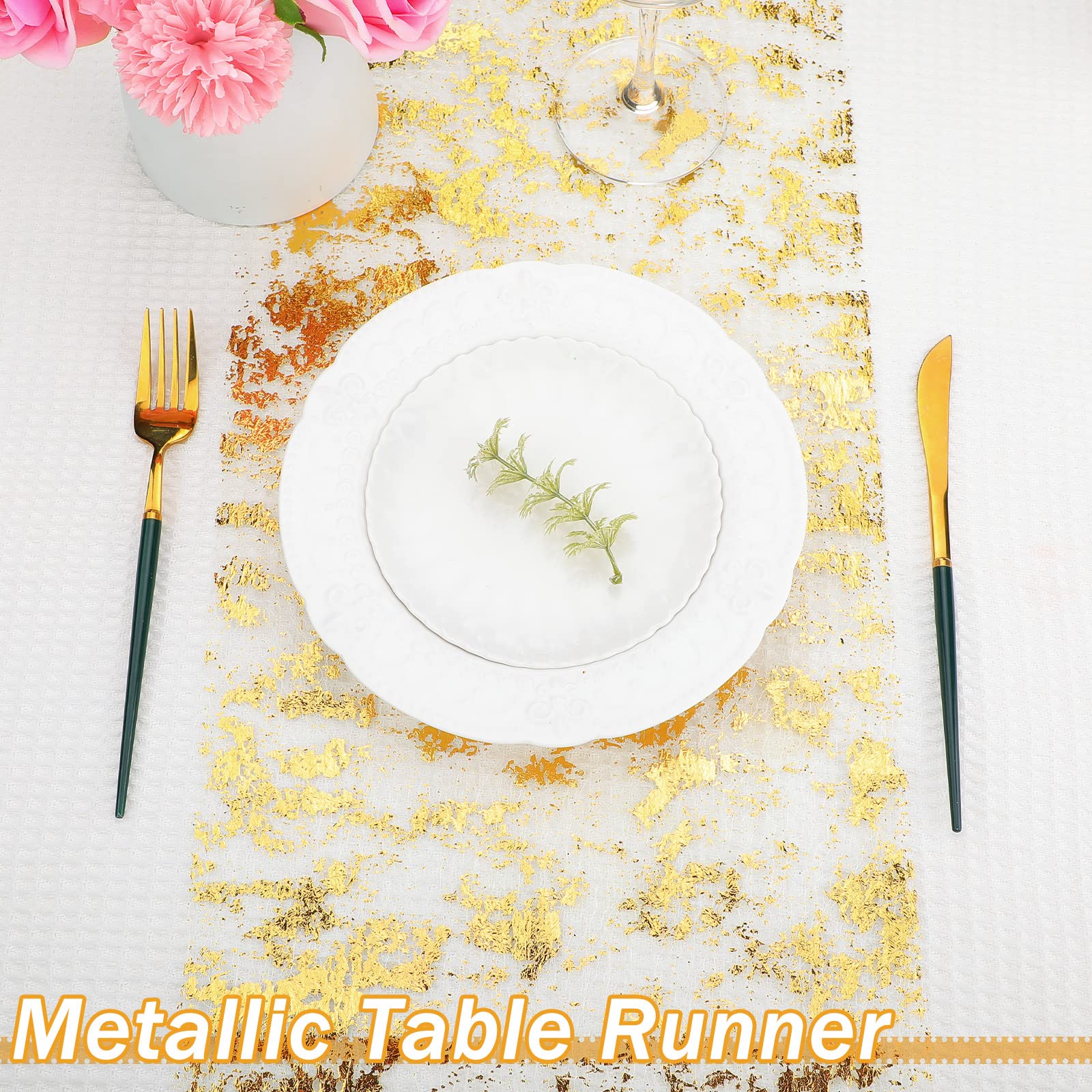 12 Pieces Gold Table Runner Metallic Thin Mesh Table Runner Roll 11 x 84 Inches Gold Table Decorations for Party Glitter Table Runner Rectangle Thin Table Cloths for Wedding Baby Shower Birthday