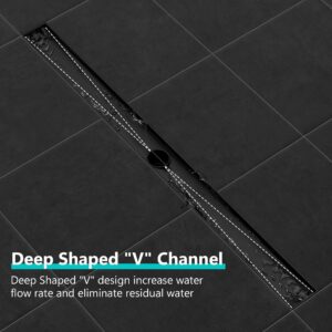 Neodrain 24-Inch Black Linear Shower Drain with Removable Quadrato Pattern Grate,304 Stainless Steel Rectangle Shower Floor Drain, Black Linear Drain Leveling Feet,Hair Strainer,Matte Black