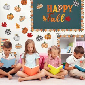 BeYumi 93Pcs Happy Fall Pumpkin Cutouts Bulletin Board Set Hello Fall Cutouts with Farmhouse Pumpkin Borders Trim Halloween Thanksgiving Theme Party Decoration Supplies for Home Sweet Classroom School