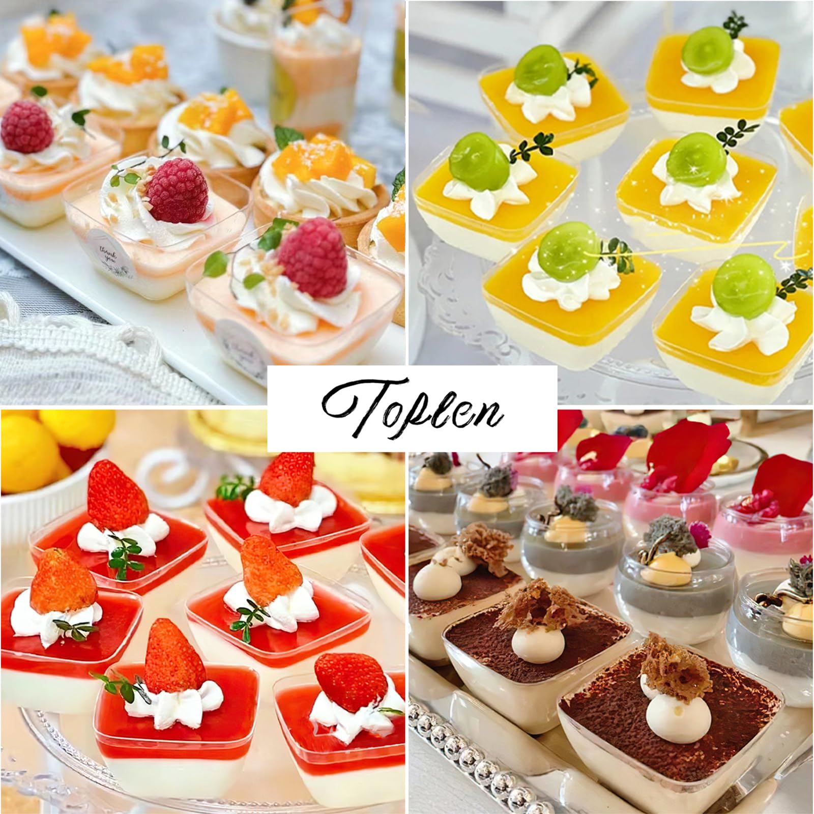 TOFLEN 100ct 2 oz Mini Dessert Cups with Spoons, Clear Plastic Reusable Small Party Serving Cups for Appetizers, Hors D'oeuvres Plates