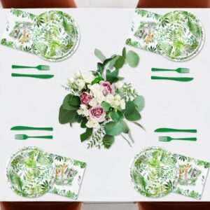 HIPVVILD Safari Birthday Decorations Tableware - Jungle Theme Party Supplies Include Plates, Cups, Napkin, Cutlery, Tablecloth, Straws, Animal Safari Jungle Birthday Baby Shower Decorations | Serve 24