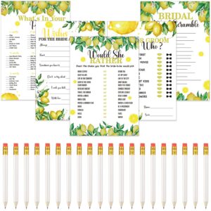 leinuosen 220 pcs lemon bridal shower games set wedding shower game supplies include bridal games cards and pencils for bachelorette engagement party decorations favors