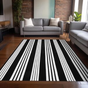 Tiveney Outdoor Rug Washable Area Rug 5'X7', Patio Rug Porch Rug Large Door Mat Cotton Woven Living Room Rug Indoor Black and White Outdoor Rugs for Entryway/Farmhouse/Kitchen/Foyer/Deck/Backyard