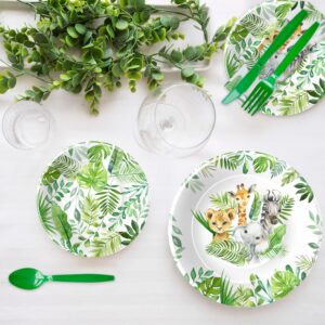 HIPVVILD Safari Birthday Decorations Tableware - Jungle Theme Party Supplies Include Plates, Cups, Napkin, Cutlery, Tablecloth, Straws, Animal Safari Jungle Birthday Baby Shower Decorations | Serve 24