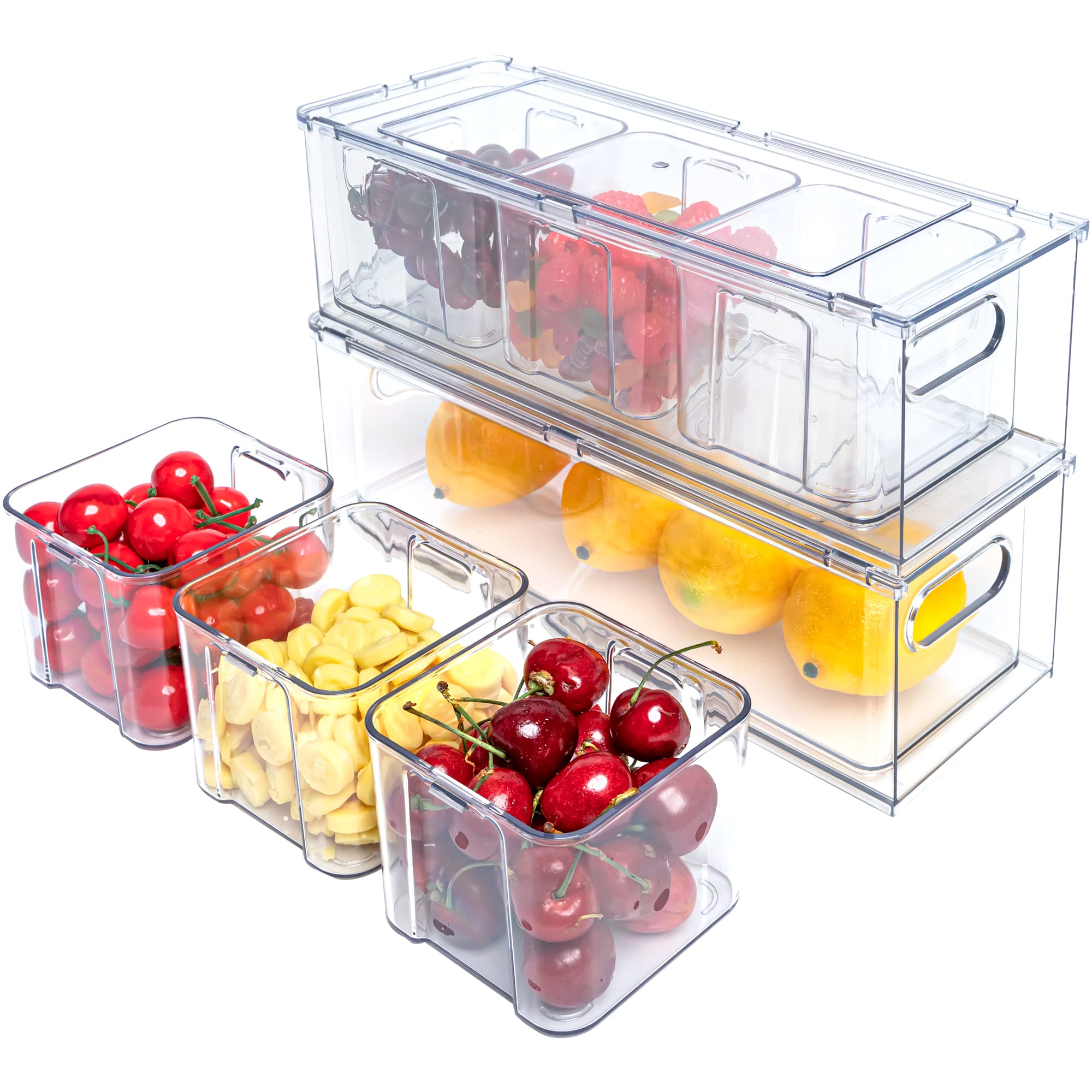 MineSign 3Pack Fridge Organizer Drawer Divider Cube Pull-Out Bins Clear Food Container Refrigerator Storage box Produce Saver for Pantry Kitchen Cabinet