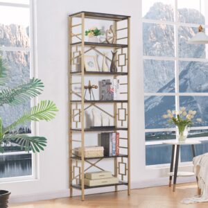 HOMISSUE Bookcase,7-Tier Tall Bookshelf Metal Bookcase and Bookshelves, Free Standing Storage Modern Bookshelf for Home Office Living Room and Bedroom, Black & Gold