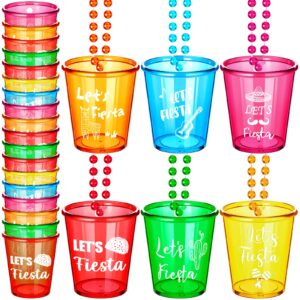 12 packs let's fiesta shot glass necklaces bead cinco de mayo necklace plastic shot glasses party necklaces mexican shot necklace cup for bachelorette party favors fiesta party supplies, multi color