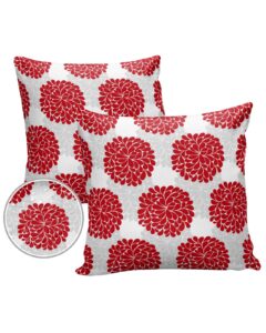 waterproof outdoor throw pillow cover hydrangea flowers lumbar pillowcases set of 2 red grey floral decorative patio furniture pillows for couch garden 18 x 18 inches