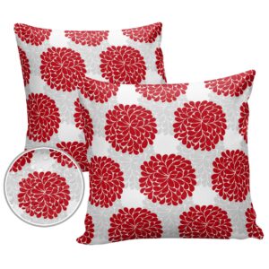 Waterproof Outdoor Throw Pillow Cover Hydrangea Flowers Lumbar Pillowcases Set of 2 Red Grey Floral Decorative Patio Furniture Pillows for Couch Garden 18 x 18 Inches