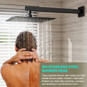 HoliSpa Black Shower System, Shower Faucet Set with 10-Inch Rain Shower Head and Handheld, Wall Mounted High-Pressure Shower Head Set, Shower Combo Set with Shower Valve and Shower Trim, Matte Black