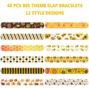 Bee Party Favors 48 PCS Bee Slap Bracelets Honeycomb Wristbands for Kids Boys Girls Bee Theme Birthday Party School Classroom Rewards Baby Shower Party Supplies