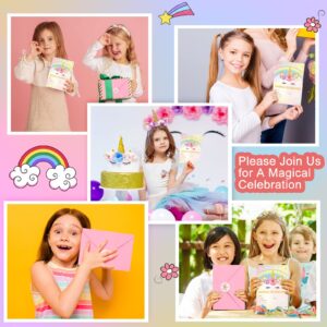 24 Set Unicorn Party Invitation with Envelope and Sticker Rainbow Unicorn Party Supplies for Girls Boys Fill in the Blank Invites for Kids Birthday Baby Shower Decoration(Girls Unicorn)