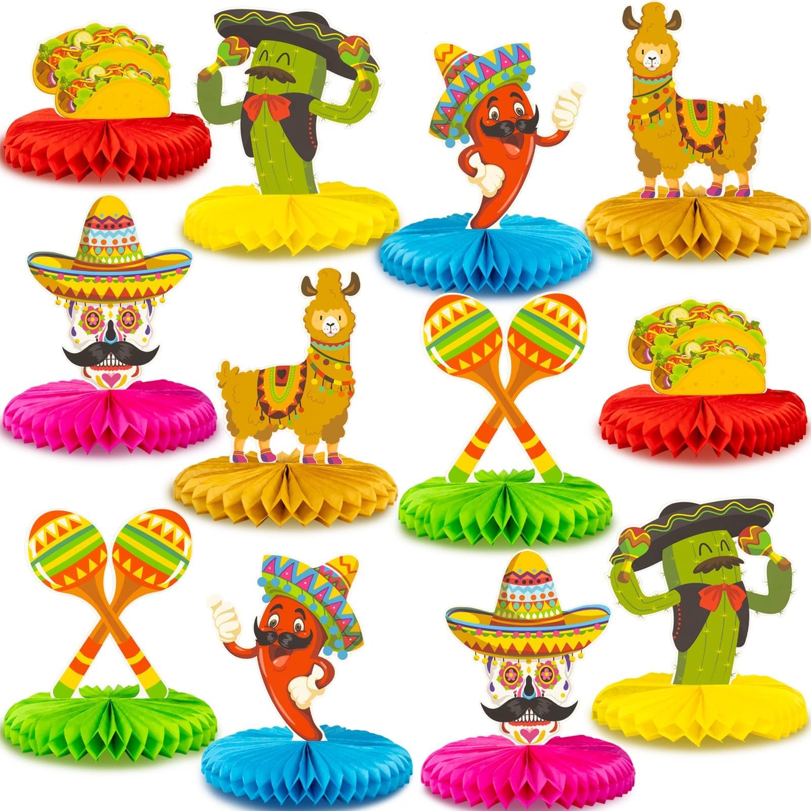 12pcs Fiesta Mexican Party Table Decoration Centerpiece - 8” Paper 5 Cinco De Mayo Party Table Decoration Honeycomb for Fiesta Mexican Themed Taco Party Birthday Day of the Dead Decor Supplies