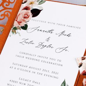 PONATIA 20 PCS Laser Cut Invitations Pockets, Terracotta Wedding Invitations with Envelopes for Wedding Party Bridal Shower Engagement Birthday Invite,Autumn Wedding Invitations