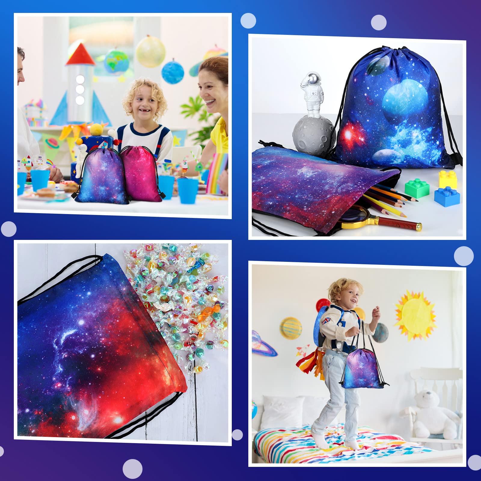 Lothee 30 Pcs Galaxy Party Favor Bags Space Drawstring Bags Starry Night Sky Backpack Galaxy Treat Candy Bags Birthday Party Supplies for Kids Gifts(Novel Style)