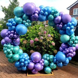 Metallic Purple Balloon Garland Arch Kit 100 Pack 18/12/10/5 Inch Latex Party Balloons Different Sizes Confetti Balloons Chrome Balloon for Engagement Wedding Anniversary Mermaid Party Decorations