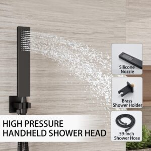 HoliSpa Black Shower System, Shower Faucet Set with 10-Inch Rain Shower Head and Handheld, Wall Mounted High-Pressure Shower Head Set, Shower Combo Set with Shower Valve and Shower Trim, Matte Black