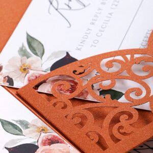 PONATIA 20 PCS Laser Cut Invitations Pockets, Terracotta Wedding Invitations with Envelopes for Wedding Party Bridal Shower Engagement Birthday Invite,Autumn Wedding Invitations