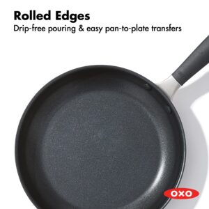 OXO Good Grips 9.5" Frying Pan Skillet with Lid, 3-Layered German Engineered Nonstick Coating, Stainless Steel Handle with Nonslip Silicone, Black