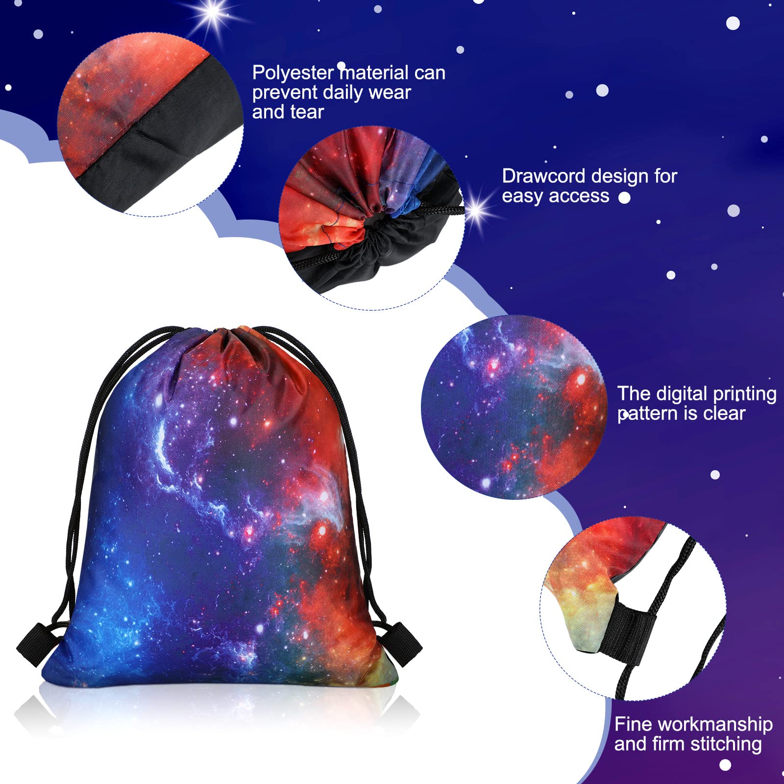 Lothee 30 Pcs Galaxy Party Favor Bags Space Drawstring Bags Starry Night Sky Backpack Galaxy Treat Candy Bags Birthday Party Supplies for Kids Gifts(Novel Style)