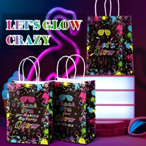 Nezyo 24 Pack Neon Bags Themed Let's Glow Party Favor Thank You for Glowing with Me Goodie Bags with Handle for Glow in Dark Party Retro 80s 90s Birthday Halloween Party Decoration Supplies