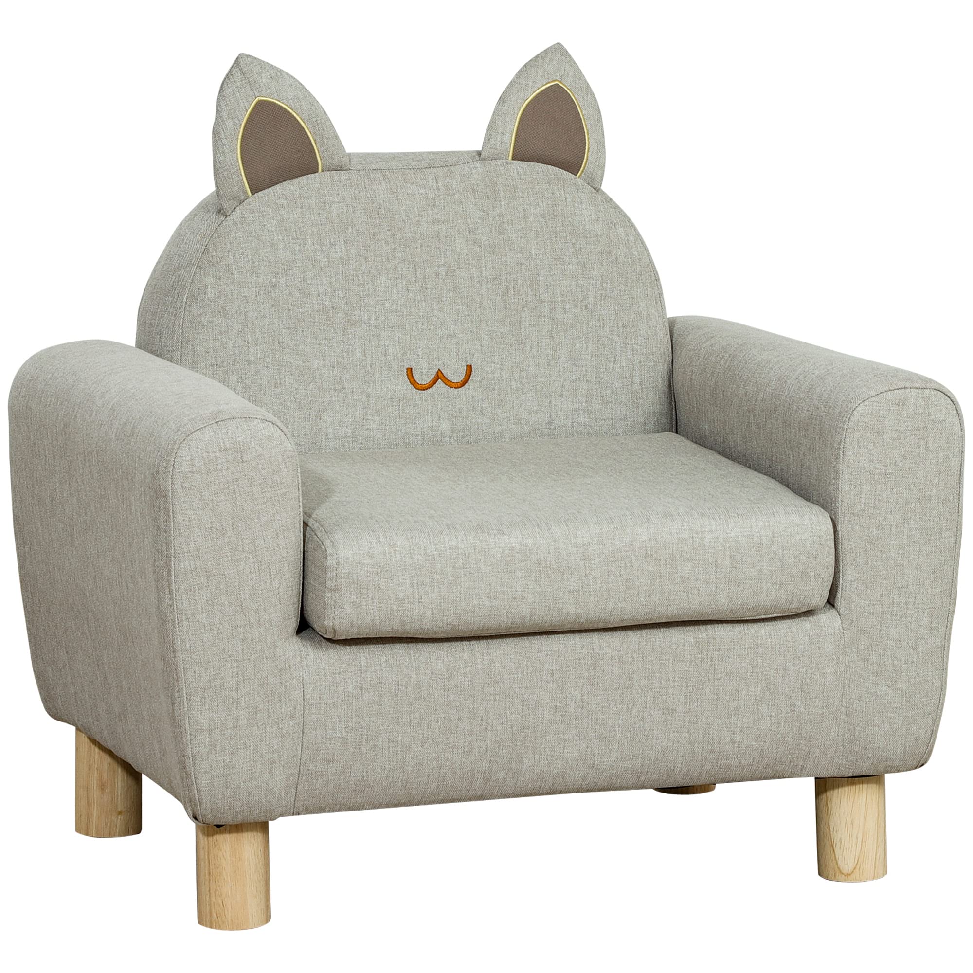 Qaba Kids Sofa, Toddler Armchair and Couch with Cat Ear Backrest and Wooden Legs Preschool, Bedroom, Kindergarten, Grey